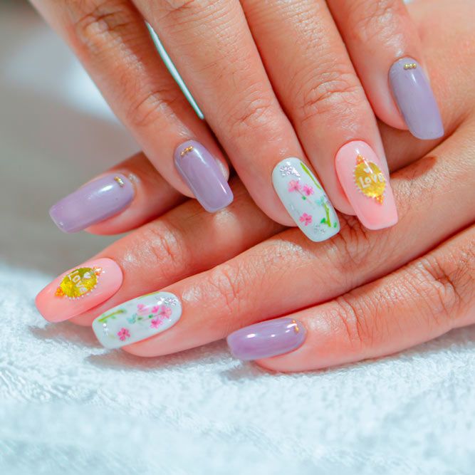 Spring Nail Designs With Dried Flowers