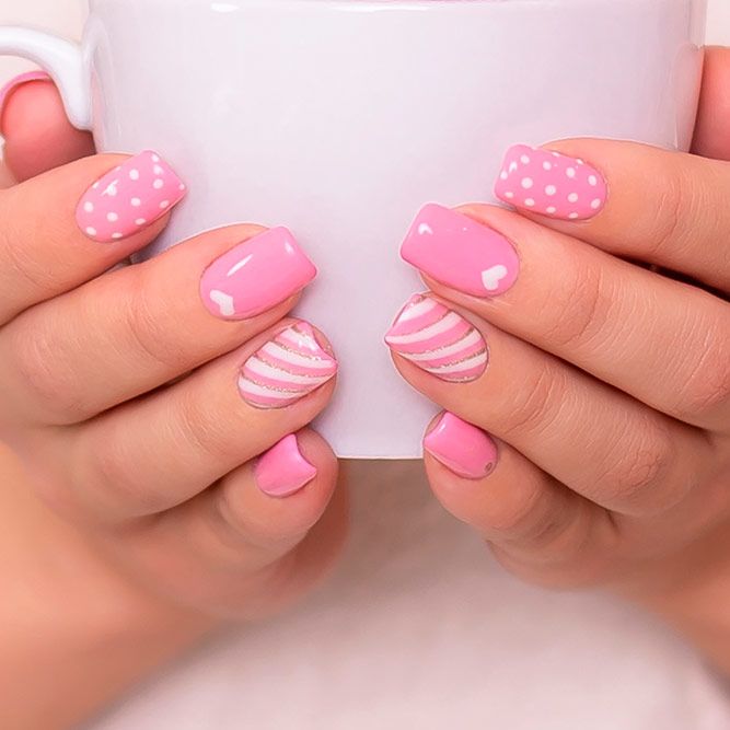 Sweet Pink Nails With Polka Dots