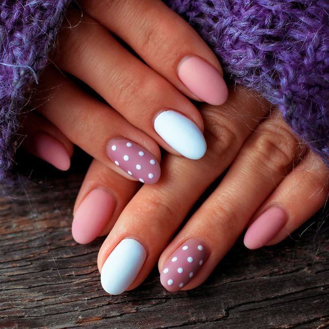 Pale  Nude Nails with Polka Dots