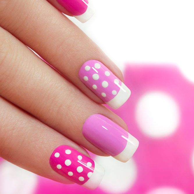 Pink Nails With Polka Dots