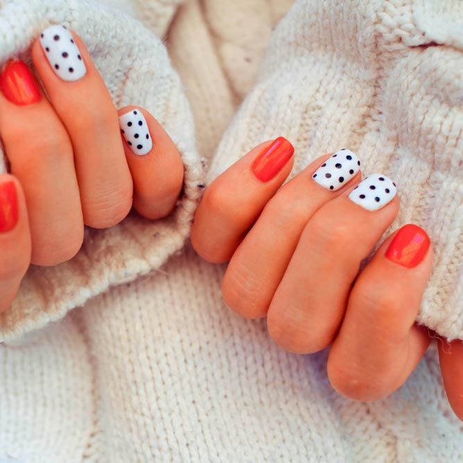 White Nails With Polka Dots