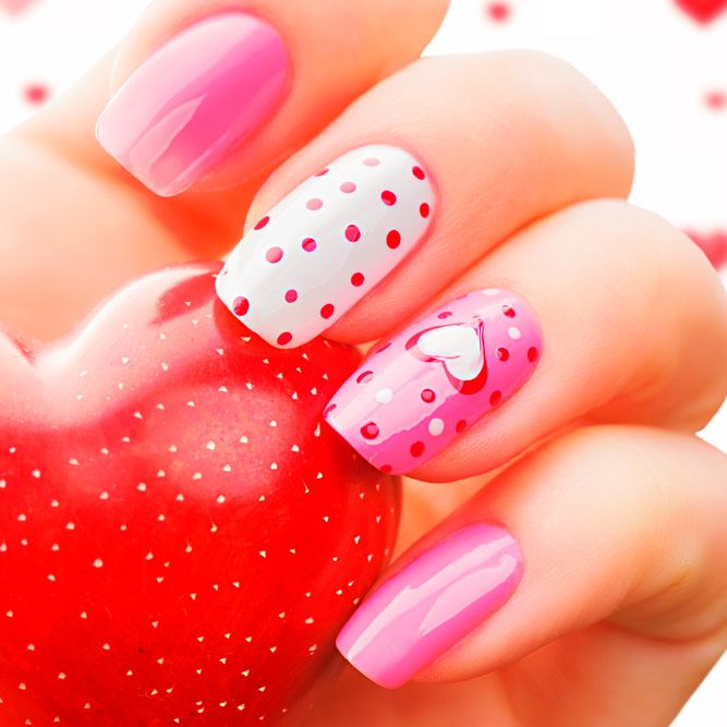 Lovely Pink Nails With Polka Dots