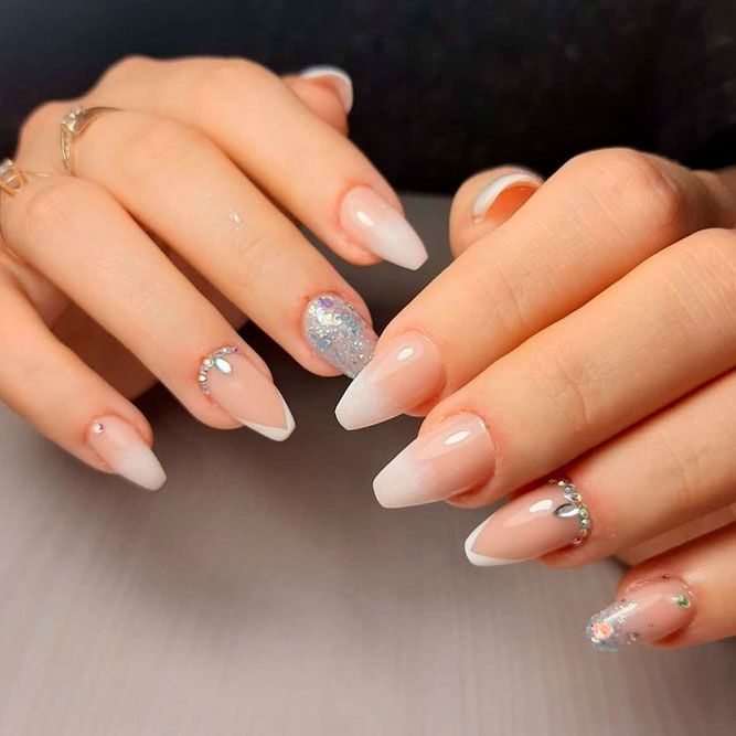 French Nails With Silver Glitter Gradient