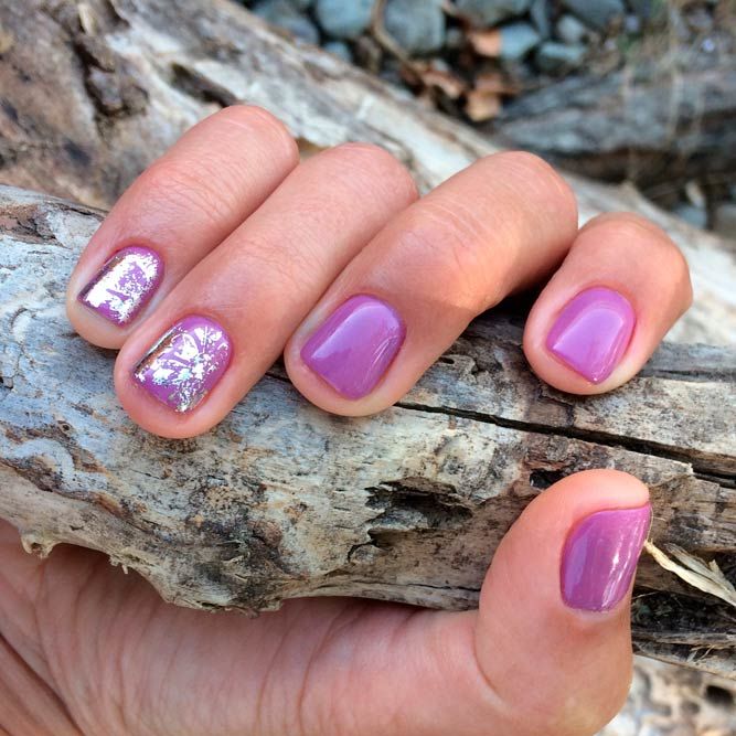 Mauve Color Nails With Silver Foil