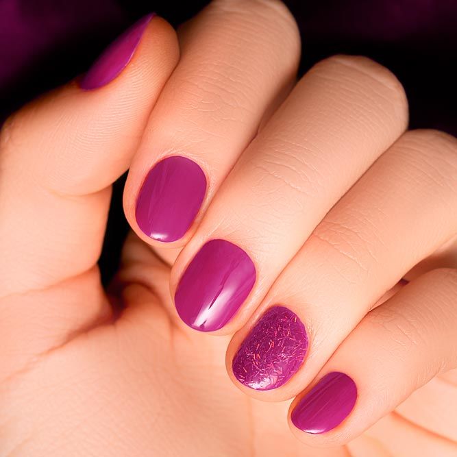 Dark Mauve Color Nails With Accent Finger