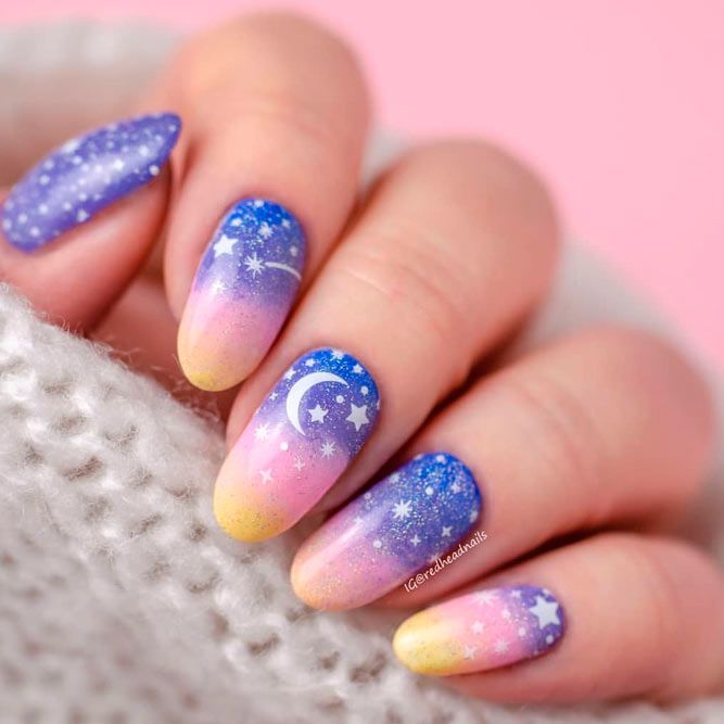 Stars and Moon Nail Art