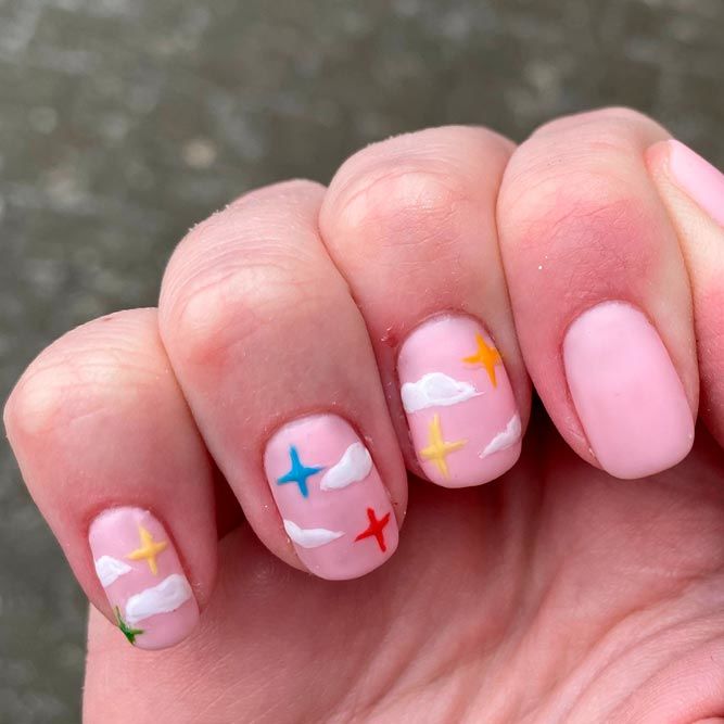 Matte Colorful Star Nails