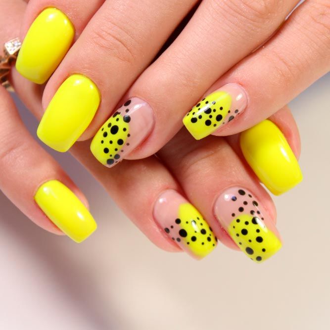 Yellow Nails with Dotted Accent
