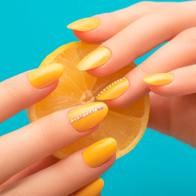 Yellow Color Nails with Stones
