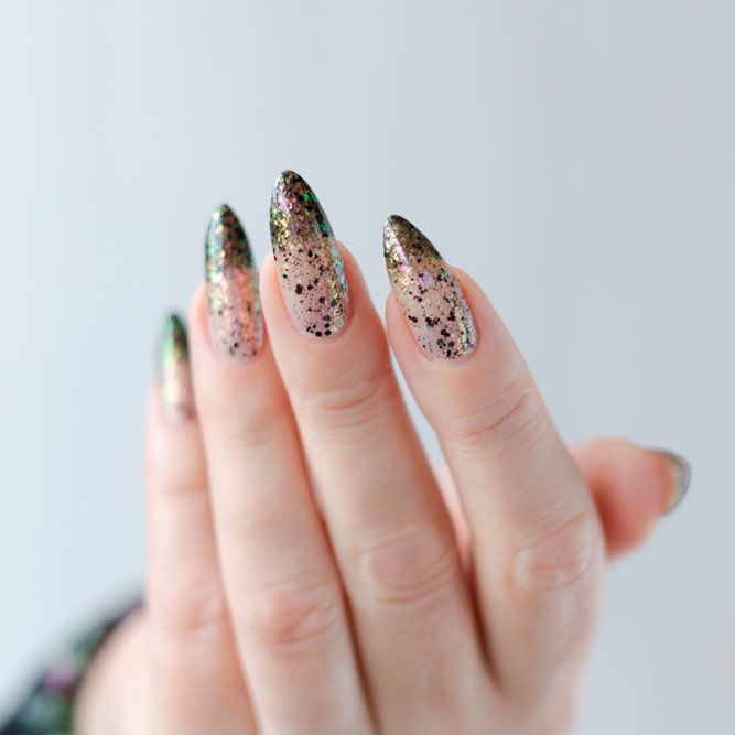 Glitter Gradient On Almond Nails