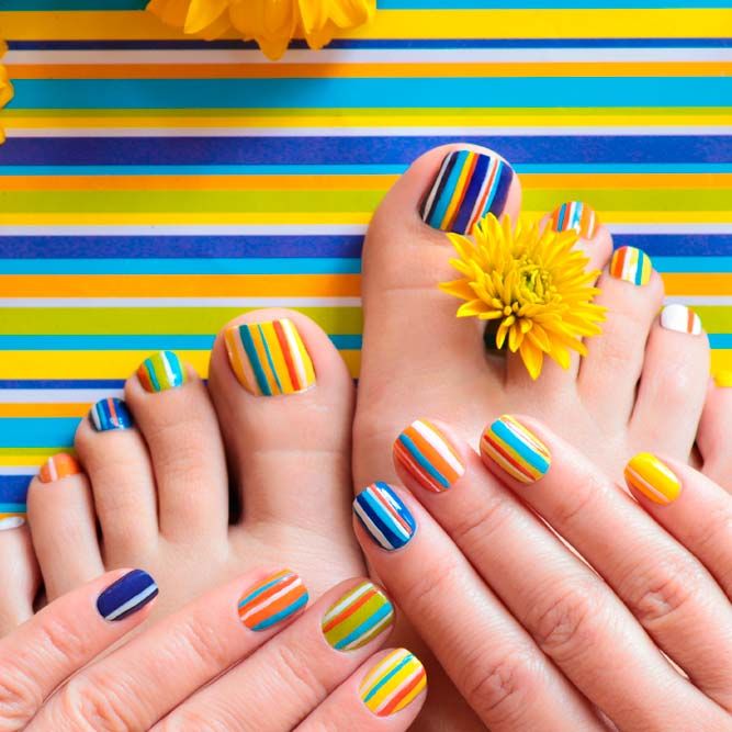 Toe Nail Designs With Colorful Stripes