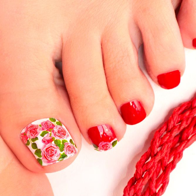 Toe Nail Designs With Floral Art