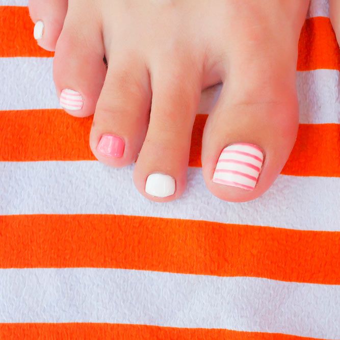 Toe Nail Designs With Pastel Stripes