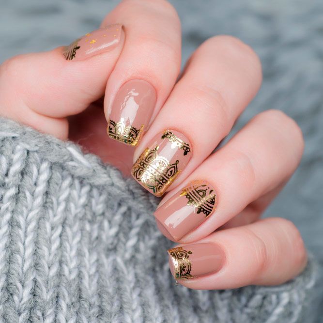 Festival Nails With Golden Decals