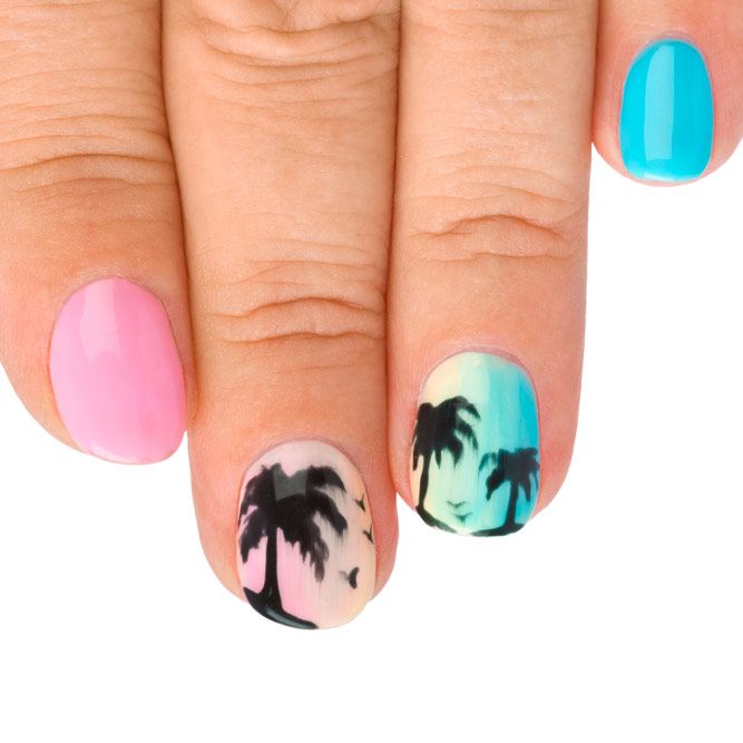 Adorable Festival Nails With Palm Trees