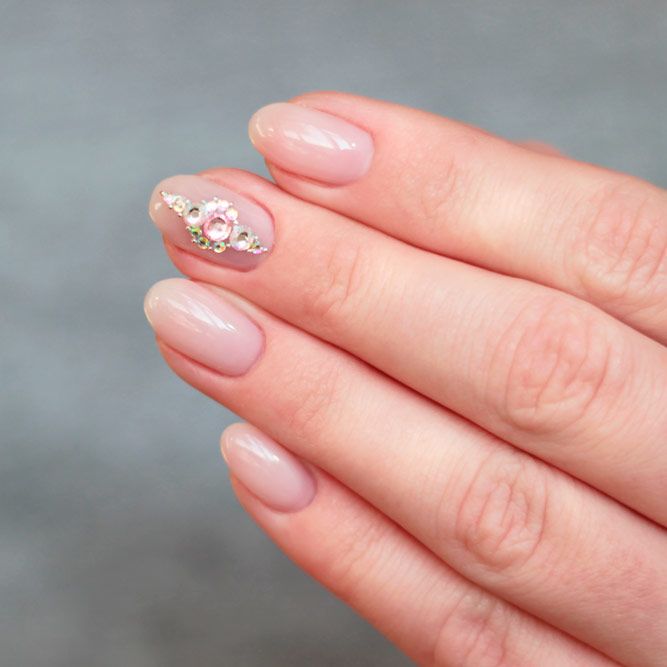 Nude Nail Design With Stones