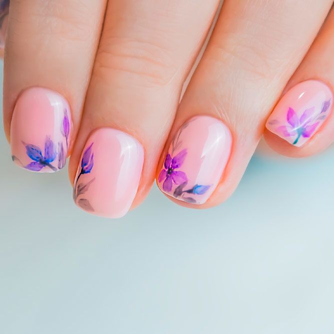 Nude Nails With Floral Design