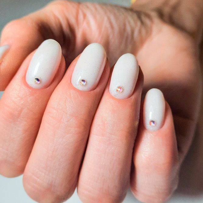 Milk Nude Nail Design With Stones