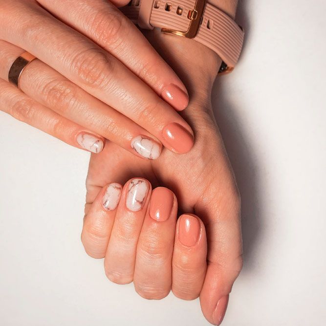 Marble Nails With Design In Different Nude Shades