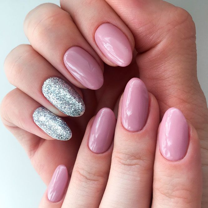 Nude Shade Nails With Glitter Design