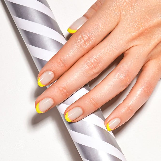 Yellow Neon Accent For Nude Nails