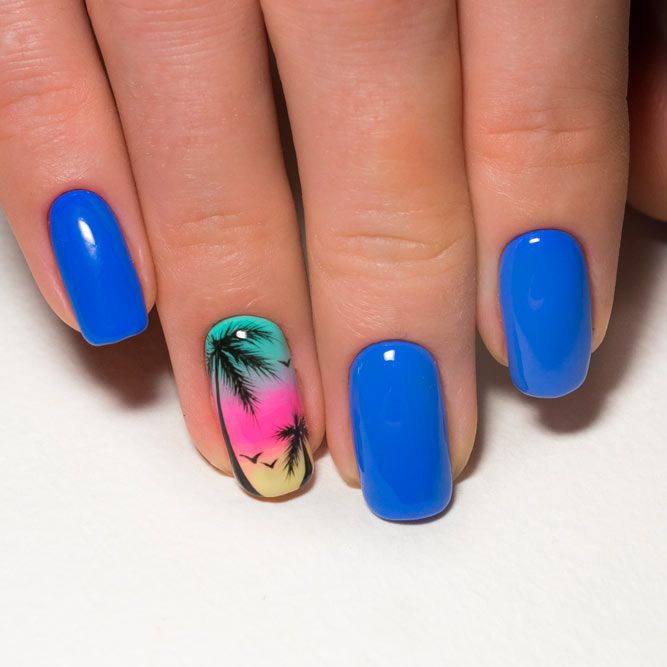 Nails With Tropical Palms Accents