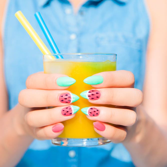 Watermelon Accent Nails For Summer Time