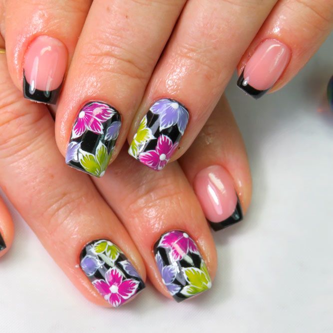 Colorful Tropical Flower Nail Art