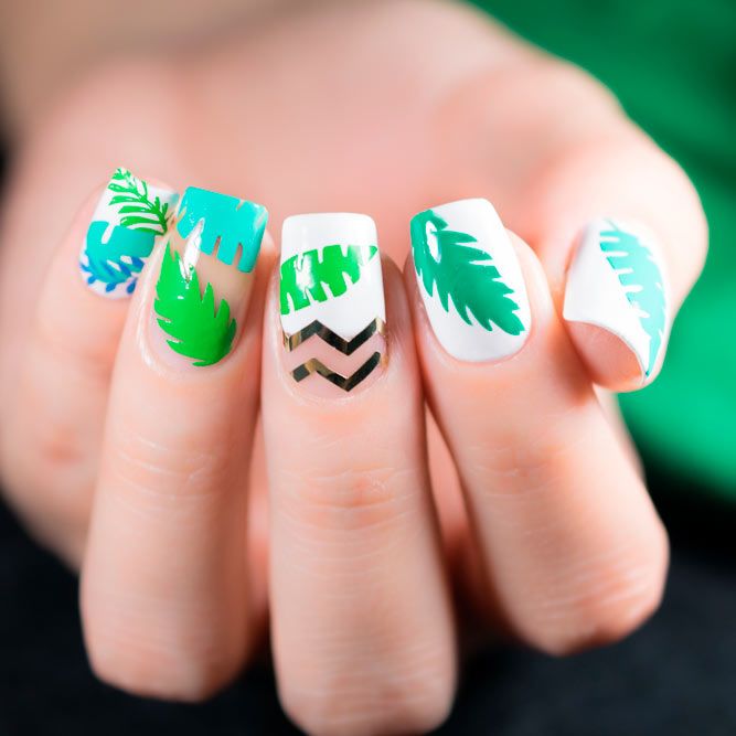 Palm Leaves For Tropical Nails Design