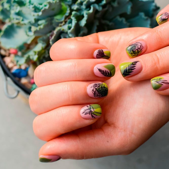 Summer Leaves Nails Art