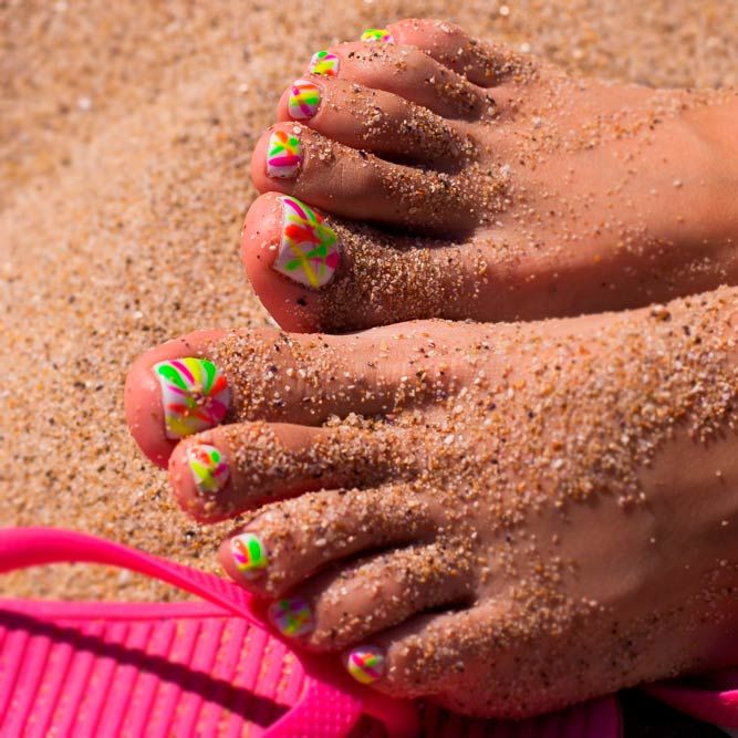 Colorful Tropical Toe Nail Designs