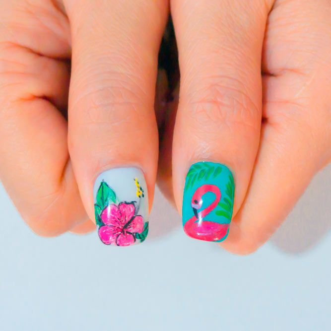 Lovely Tropical Flower Nail Art