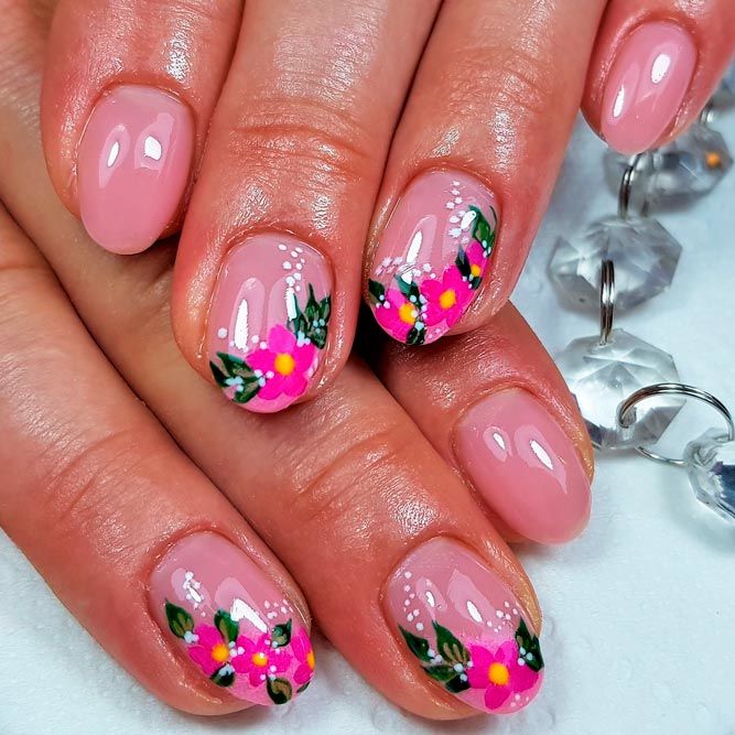 Tropical Pink Flower Nail Art