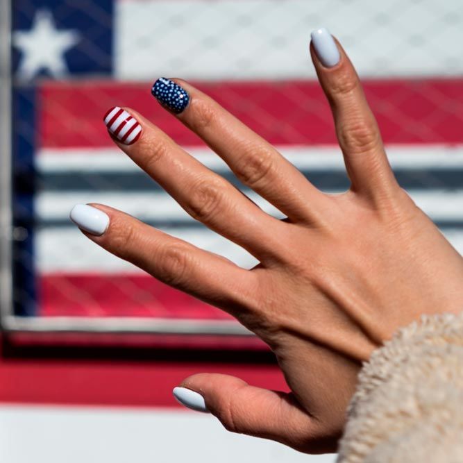 White & Red Stripes Patriotic Nails Art