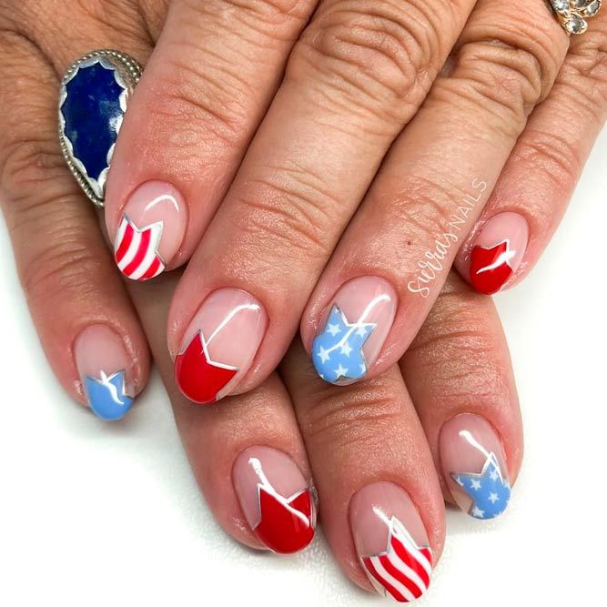 Nails Design For Independence Day With Negative Space