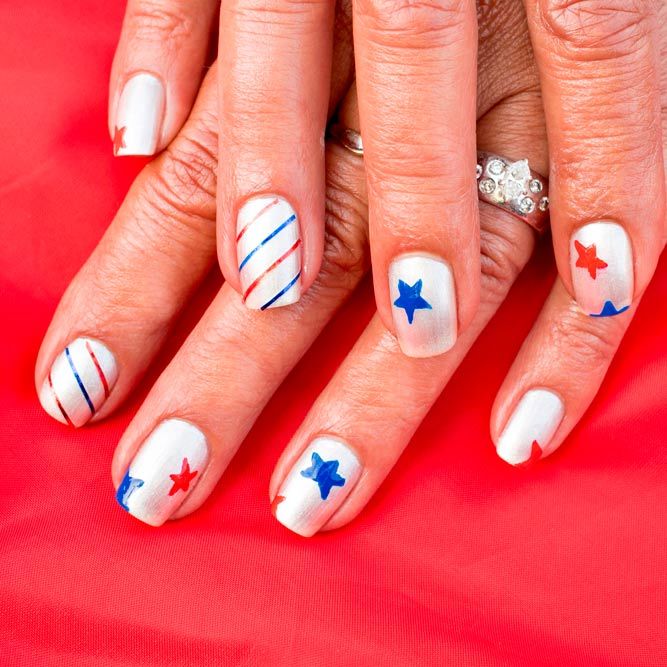 Colorful Stripes Patriotic Nails Art