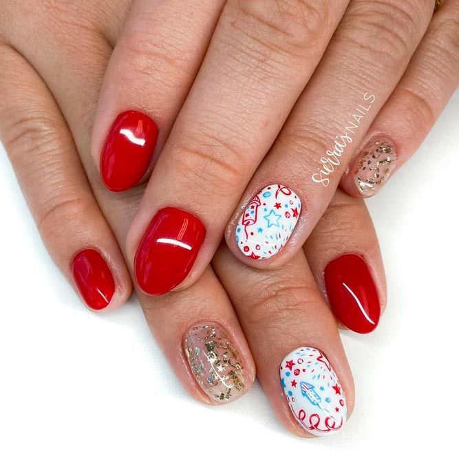 Colorful Design For 4th of July Nails