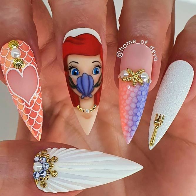Cartoon Mermaid Stiletto Nails Design