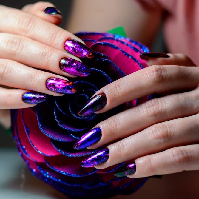 Dark Purple Galaxy Nails