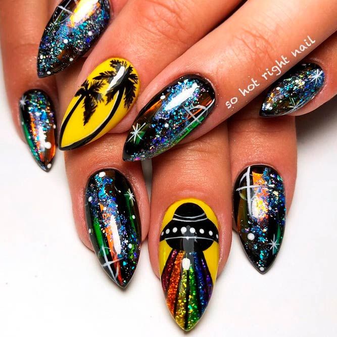 Galaxy Designs for Long Nails