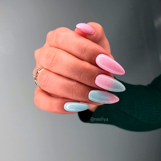 Light Blue-Pink Ombre Nails