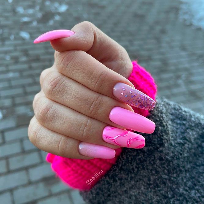 Light Pink Color On Long Nails