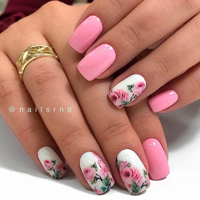 Lovely Pink Nails with Roses