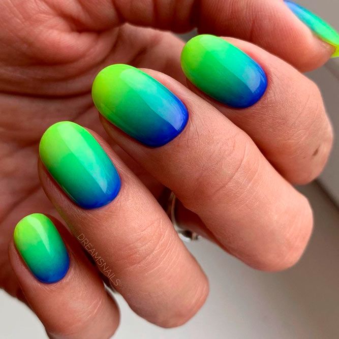 Blue-Green Neon Ombre Nails