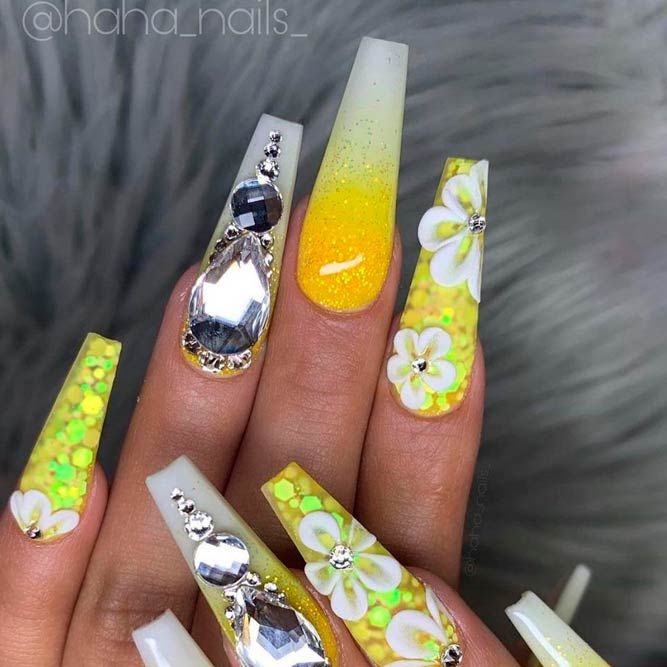 Unique Neon Flowers Nail Design