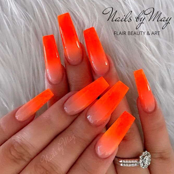Orange Neon Ombre Nail Design