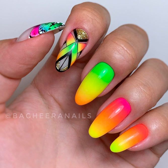 Sweet Skittles Neon Ombre Nails Design