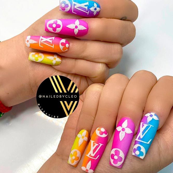 Long Nails With Neon Colors Ombre Design