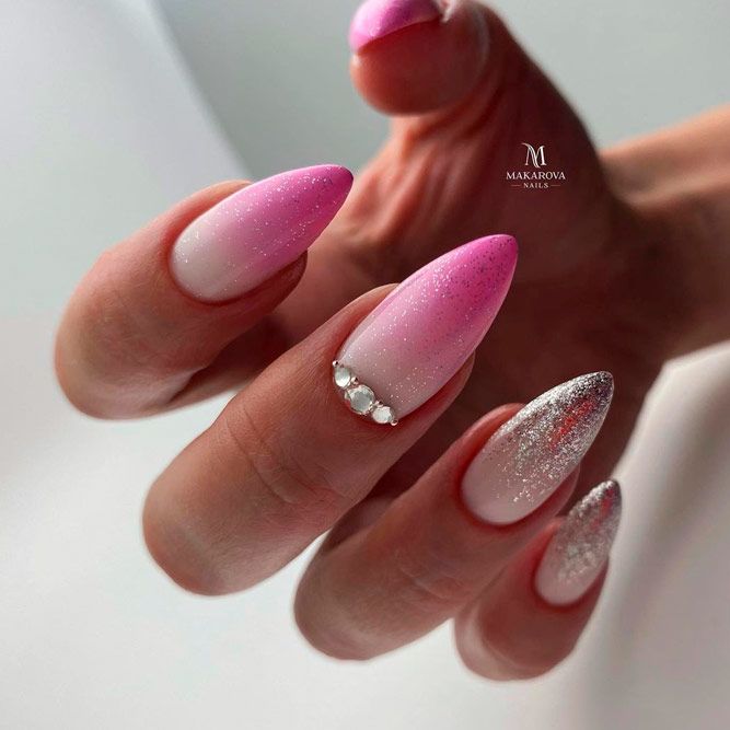 Pinky Glitter Ombre Nails
