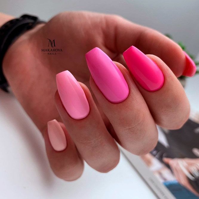 Pink Whole-Hand Ombre Nails